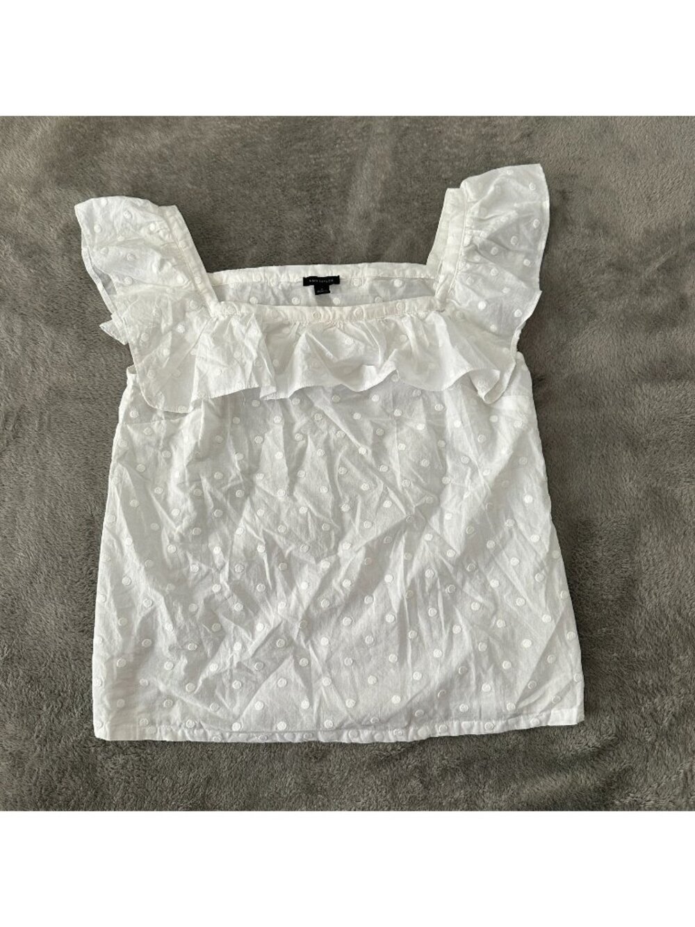 Ann Taylor White Polka Dot Ruffle Square Neck Blouse Shirt SMALL